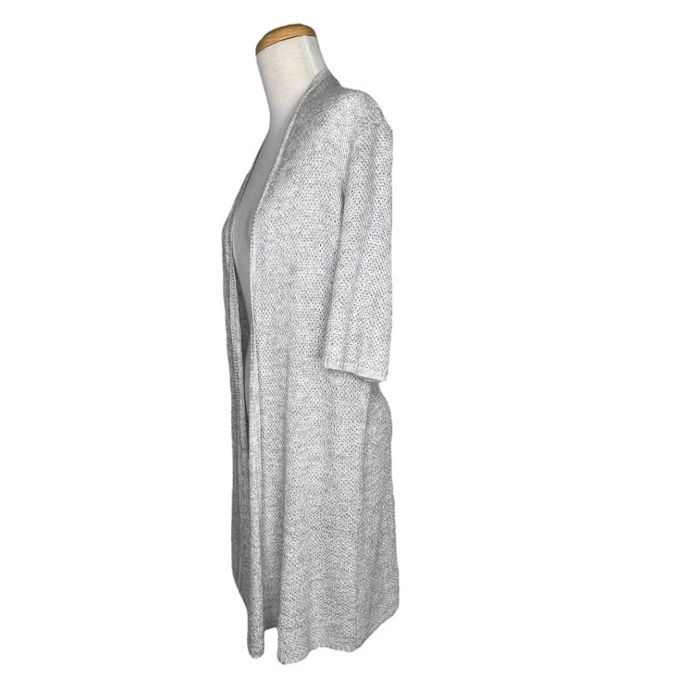 Eileen Fisher Open Front Long Tunic Knit Top Short Sleeves Cream Size S - Picture 4 of 10